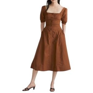 New Women’s Madewell Seamed Puff-Sleeve Midi Dress Size 12